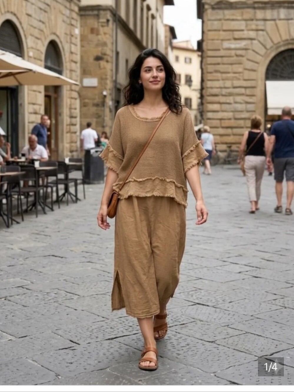 Made In Italy Linen Cotton Blend 2 Pieces  Relaxed Frinhed Dress